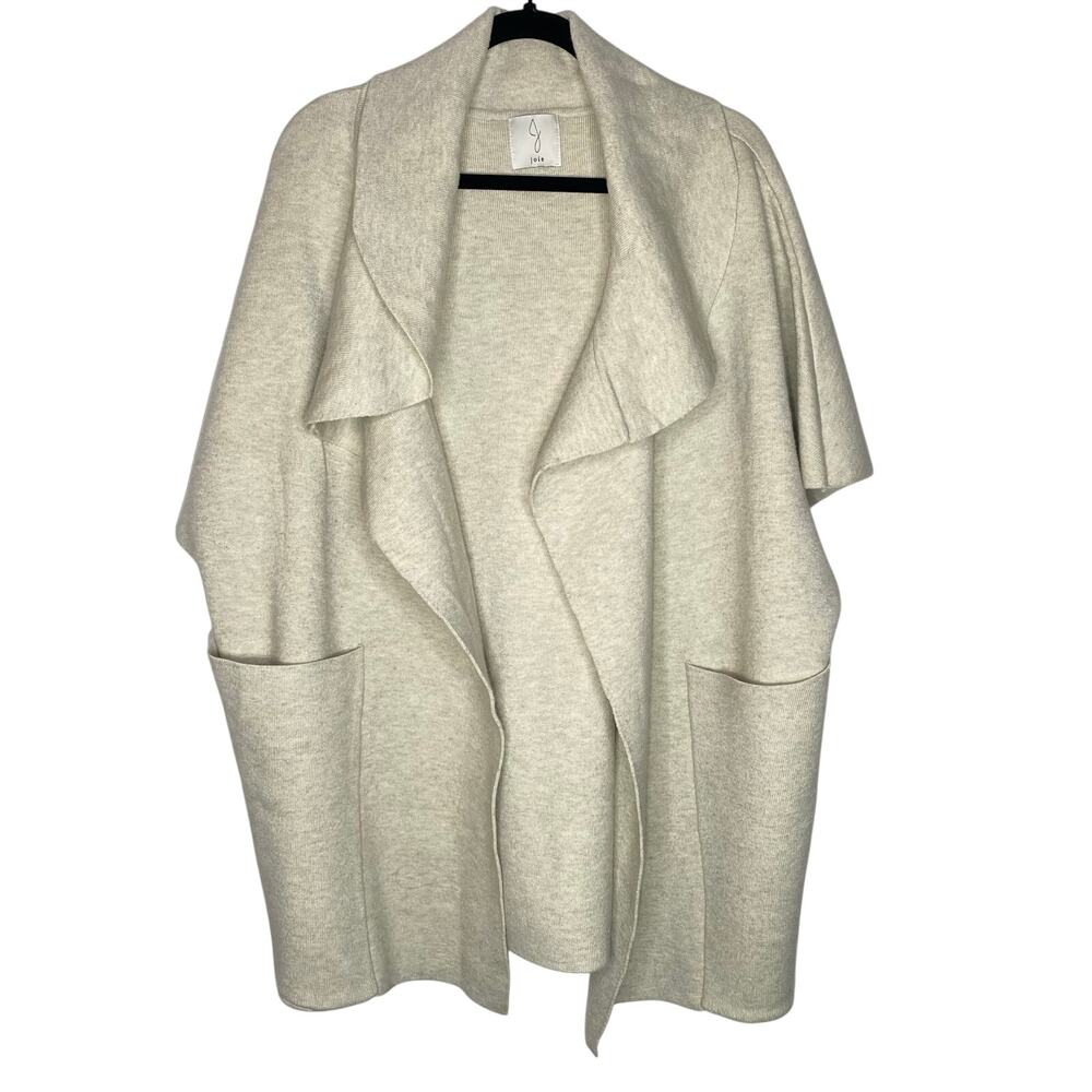 Joie Heathered Gray Ribbed Knit Waterfall Boxy Short Sleeve Open Cardigan OS